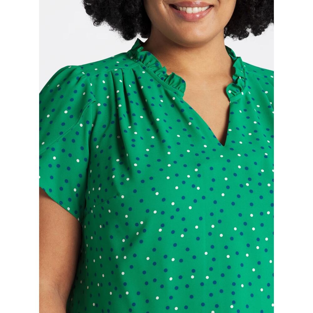 41 HAWTHORN Tiffiny Tulip Sleeve Short Sleeve Blouse Green Dots 3X - Picture 7 of 7